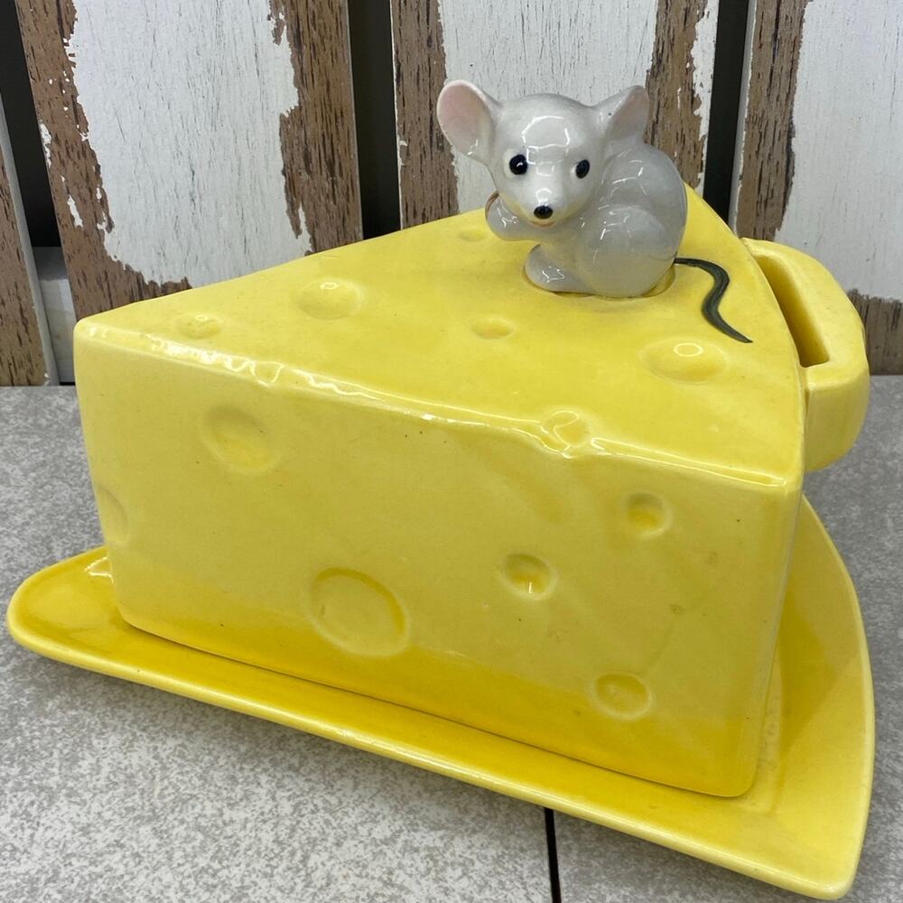 VINTAGE Lefton Cheese Plate w/Mouse On Cheese Wedge Lid 5.5"x7.5"